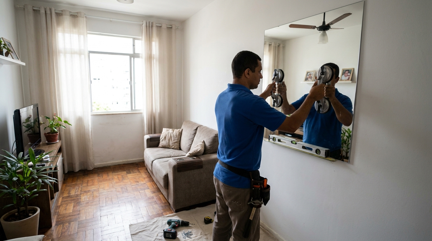 Espelho sob medida com parquet em Niterói-RJ