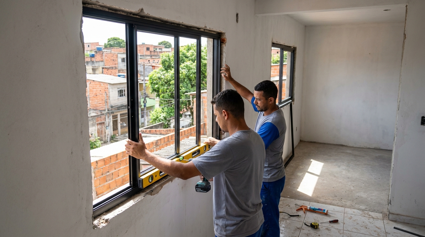 Esquadria de alumínio em obra em Niterói-RJ