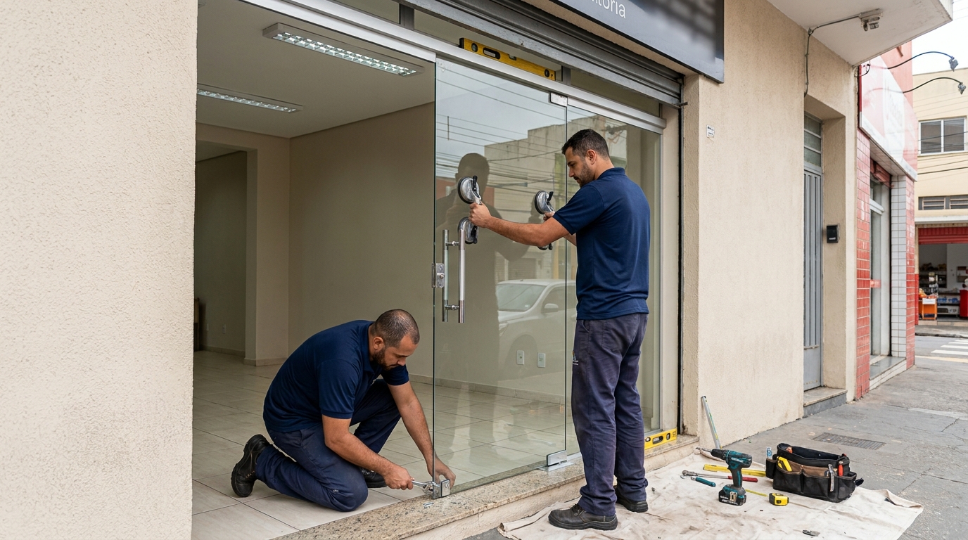 Porta de vidro com puxador inox em Niterói-RJ